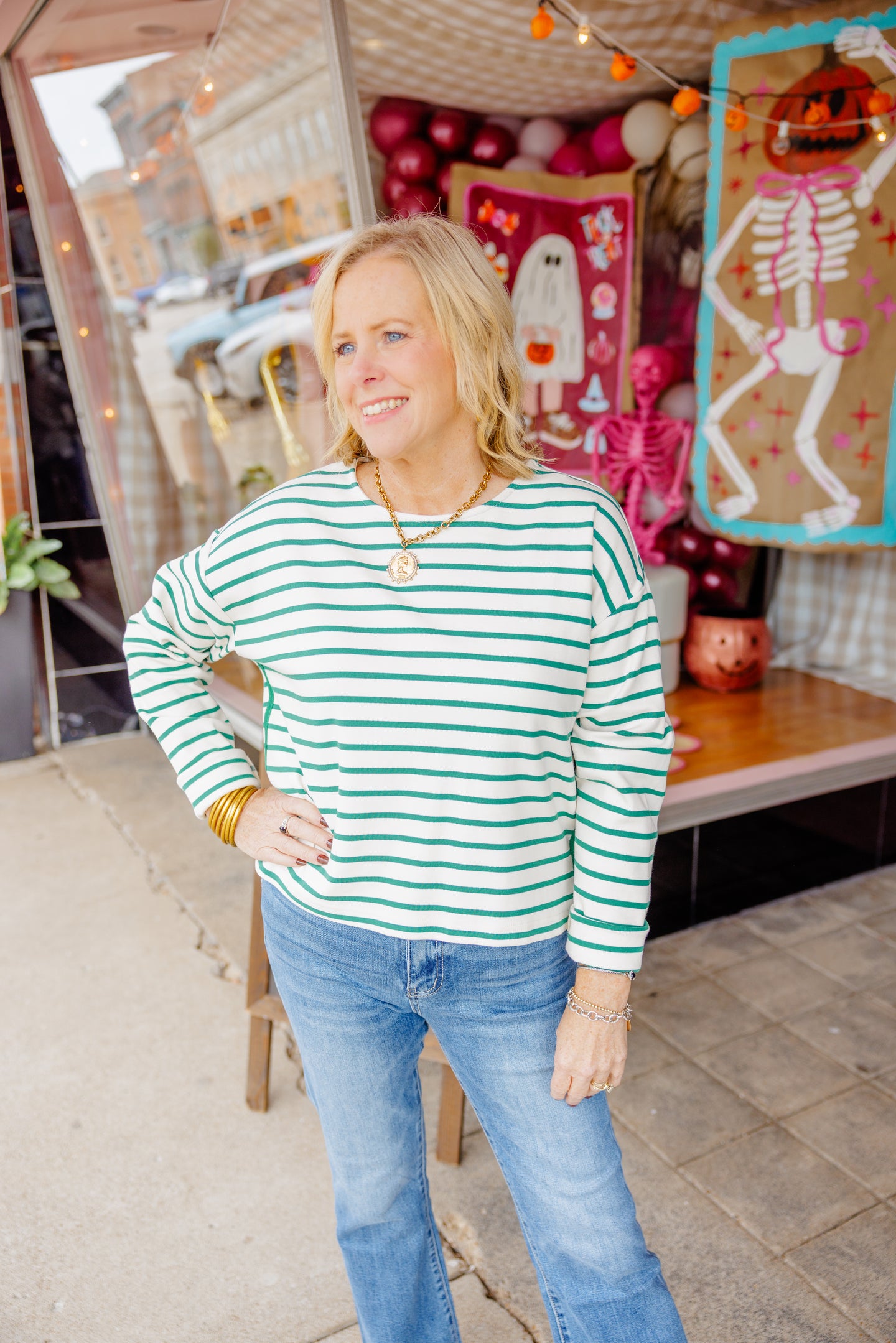 Green/Cream Striped Top